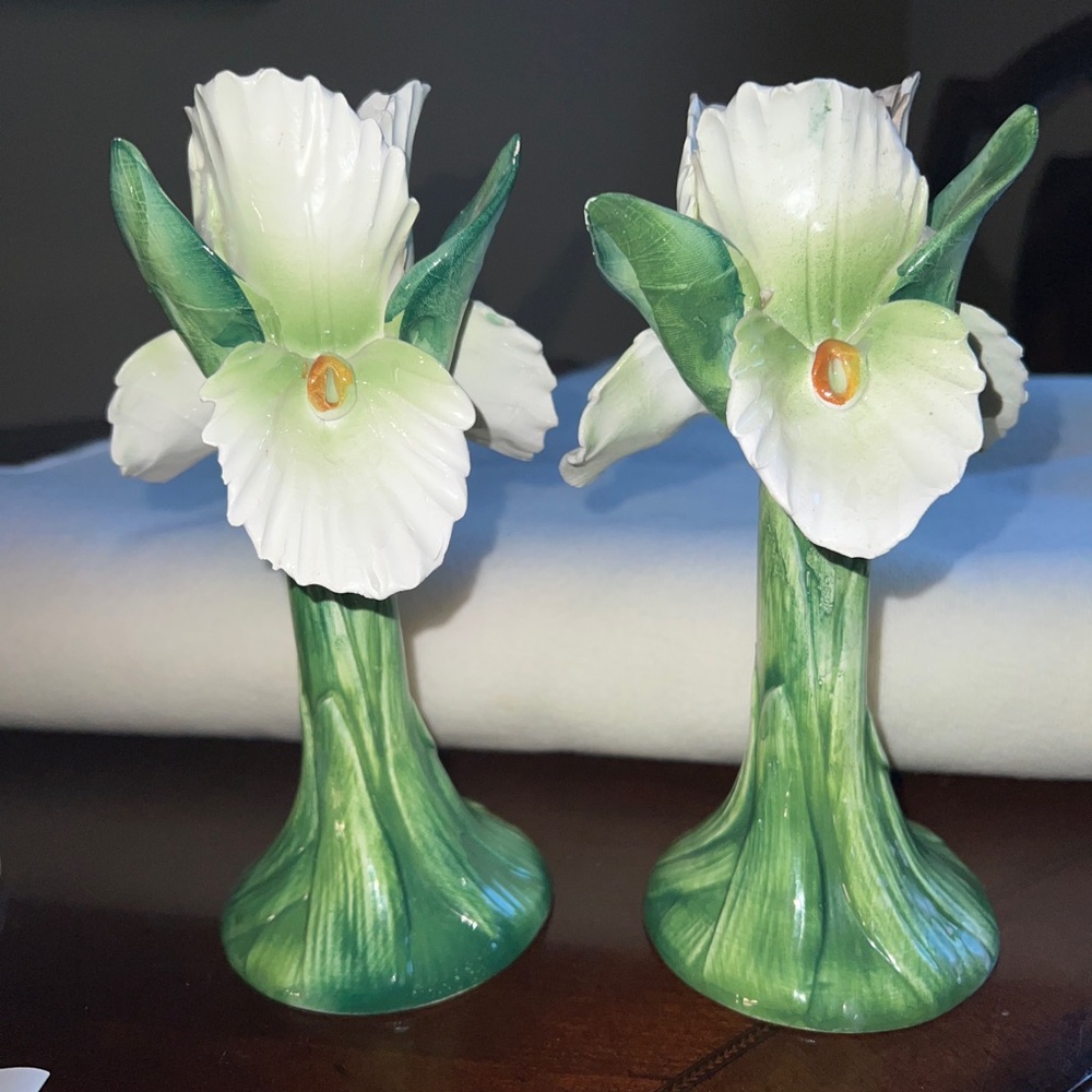 vintage porcelain candlestick holder made in Italy for Pacific Rim hand painted
